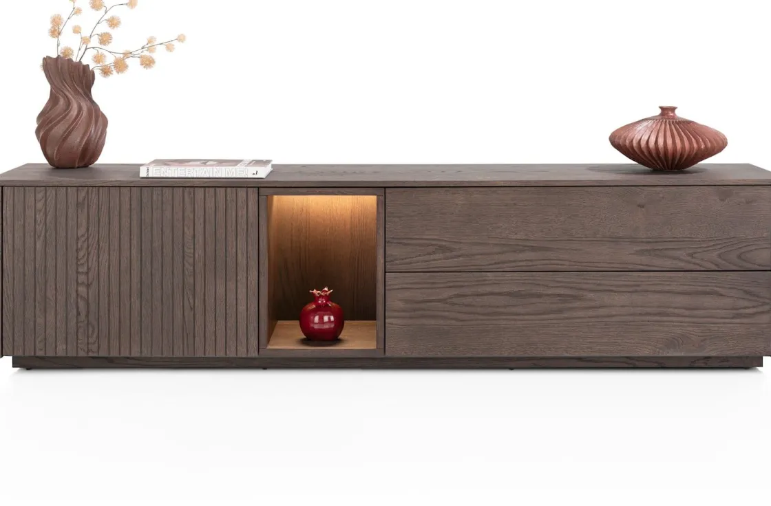 XOOON Trenton, lowboard 180 cm - 1-deur + 2-laden + 1-niche - Clay^ Dressoirs|Tv-Meubelen