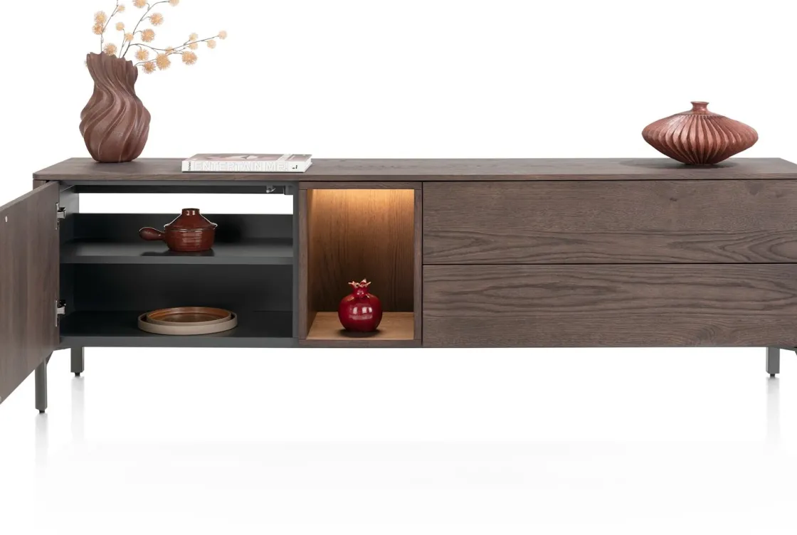 XOOON Trenton, lowboard 180 cm - 1-deur + 2-laden + 1-niche - Clay^ Dressoirs|Tv-Meubelen